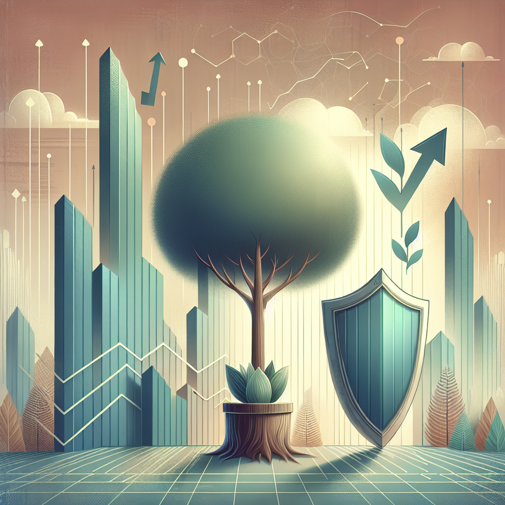 A serene illustration depicting capital preservation strategies, featuring a blend of soft, muted colors, visualizing growth and safety in investments through symbols like a sturdy tree, a shield, and upward-trending arrows.