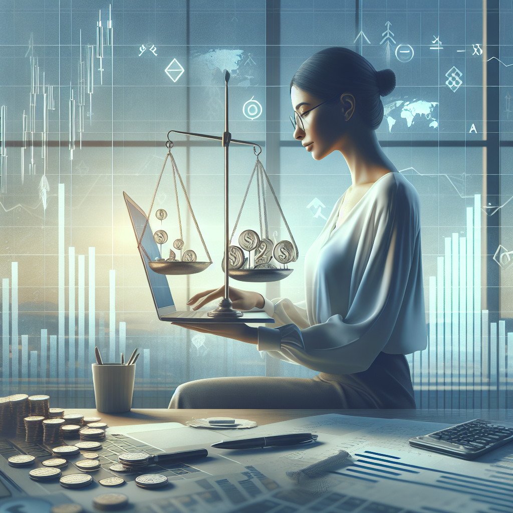 A serene illustration depicting the concept of risk/reward ratios in Forex trading, featuring soft muted colors, graphs, trading tools, and a confident trader analyzing data in a tranquil setting.