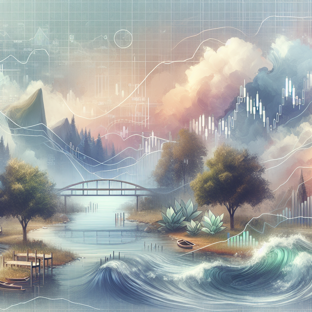 A calming illustration depicting a serene Forex trading environment with visual representations of risk management strategies, including charts, graphs, and tranquil elements such as a gentle river flowing through a financial landscape, all rendered in soft, muted colors.