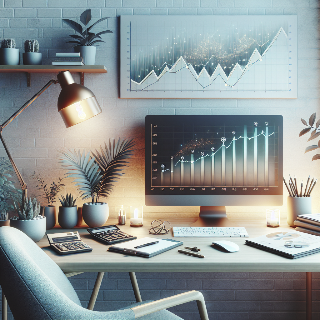 A serene illustration depicting safe Forex trading practices with emphasis on risk management, featuring symbols like a calculator, a graph with upward trends, and a peaceful workspace setting, all in soft, muted colors.