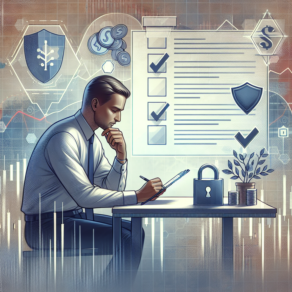 A serene illustration depicting a cautious trader surrounded by symbols of risk management, such as charts, a checklist, and tranquil financial elements, all in soft, muted colors.