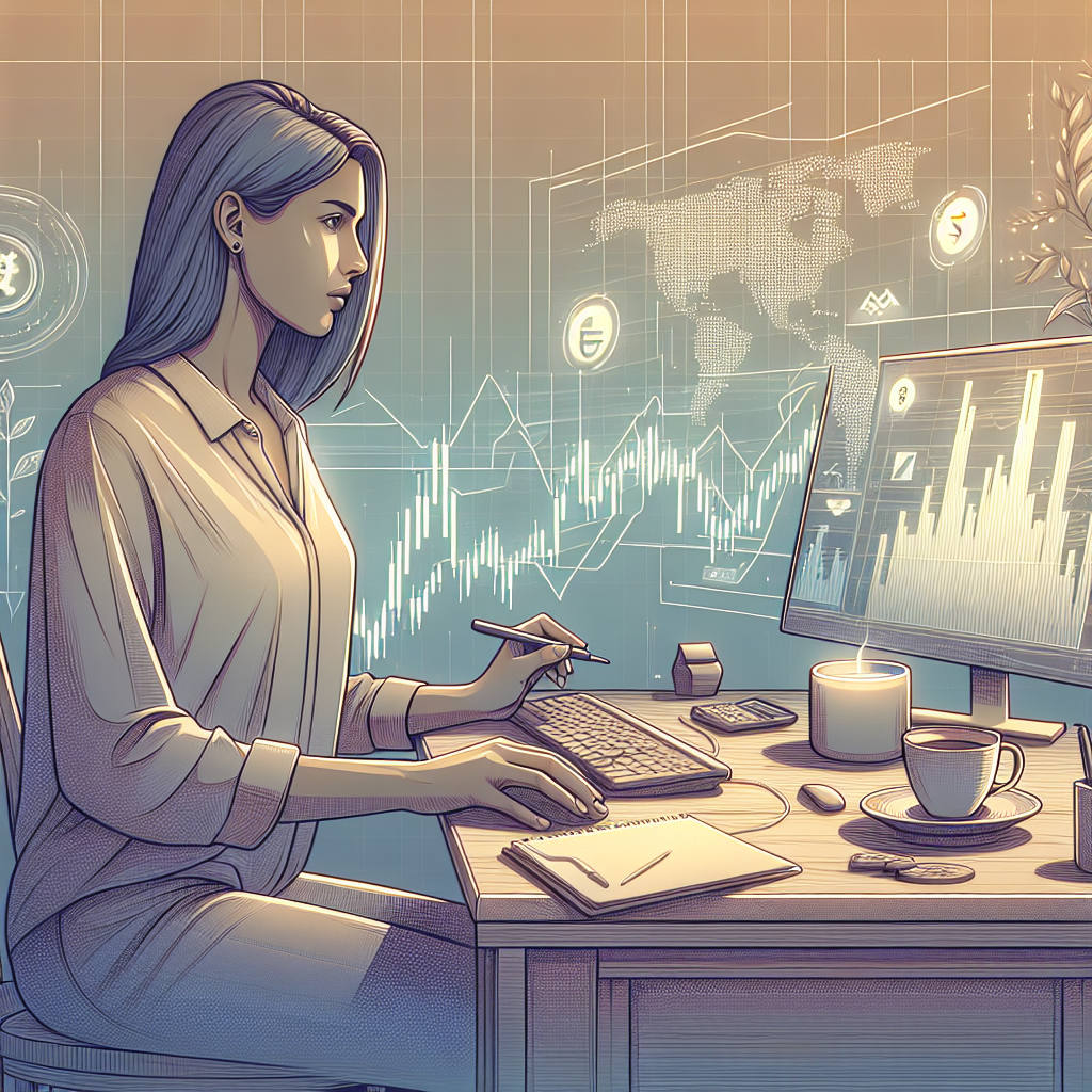 An illustration depicting a serene trading workspace, featuring soft pastel colors with elements like charts, currency symbols, and a trader practicing safe Forex trading techniques in a calm environment.