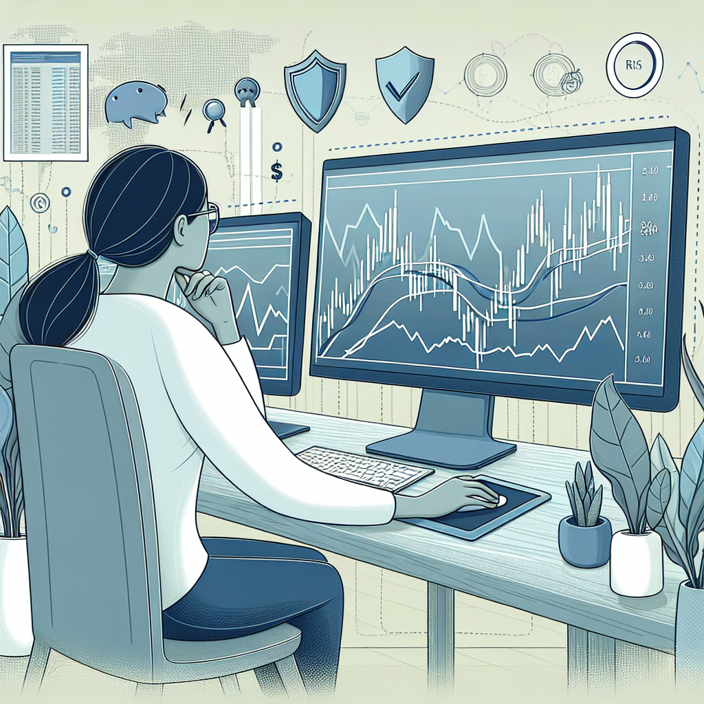 An illustration depicting a serene trading environment with elements symbolizing volatility filters, showcasing a peaceful trader analyzing charts amidst soft, muted colors.